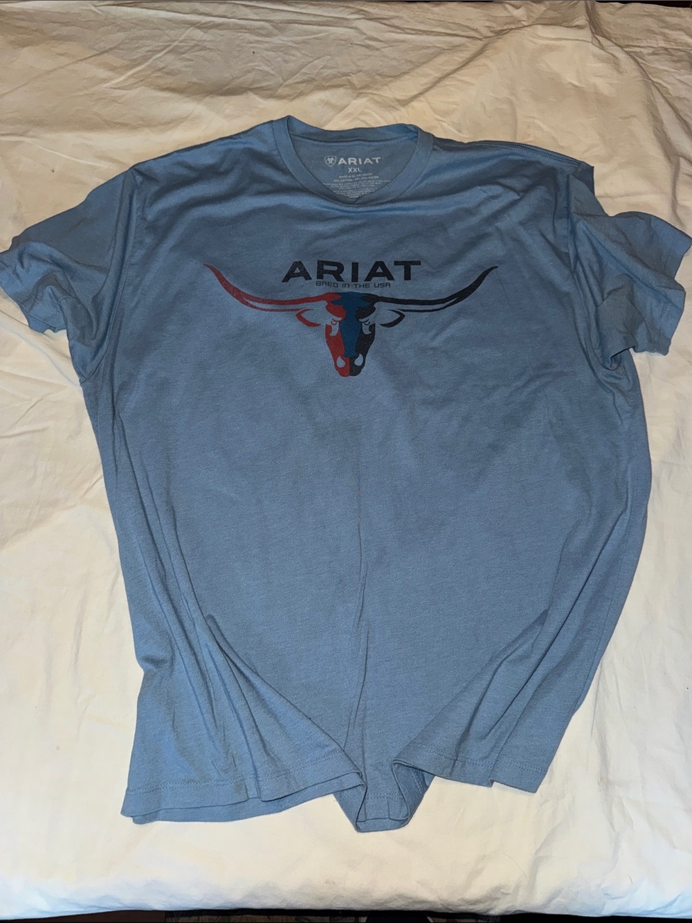 Ariat Light Blue Short Sleeve Logo Tee with Red & Black Accent